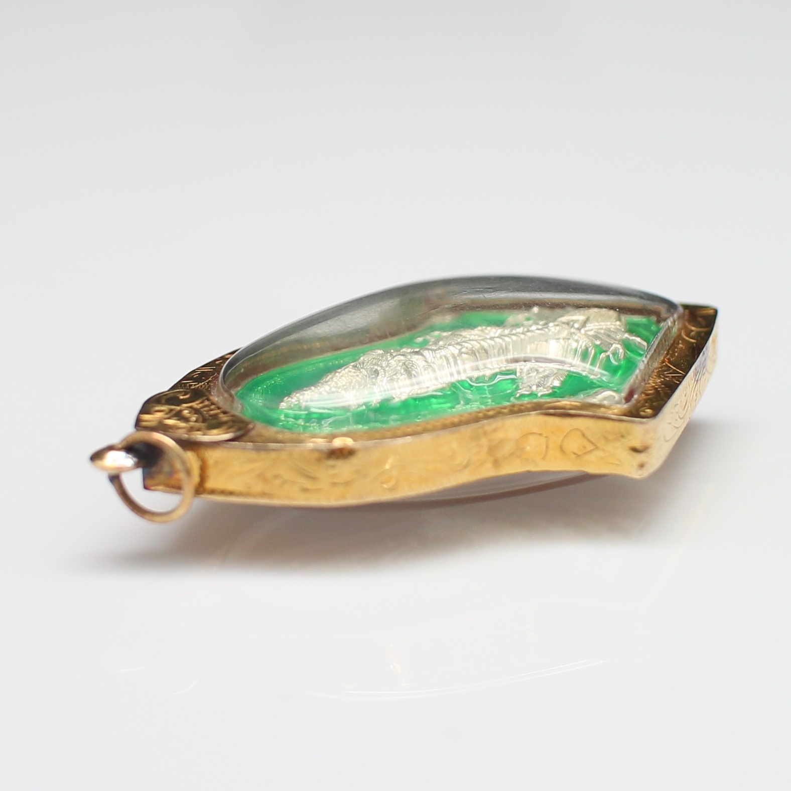 PD25085 จี้ท้าวเวสสุวรรณลงยาสีเขียว กรอบทองแท้ 90% นน.รวม 16.2 กรัม