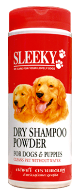 ดรายแชมพู SLEEKY แป้งทำความสะอาดสำหรับสุนัขและลูกสุนัข กระปุกใหญ่ 250 กรัม