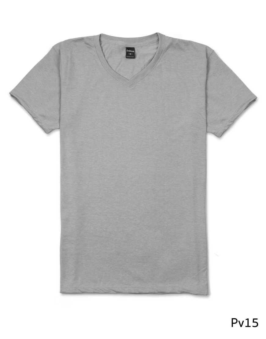 เสื้อยืดคอวีเรียบ Pv15 สีเทาเงิน