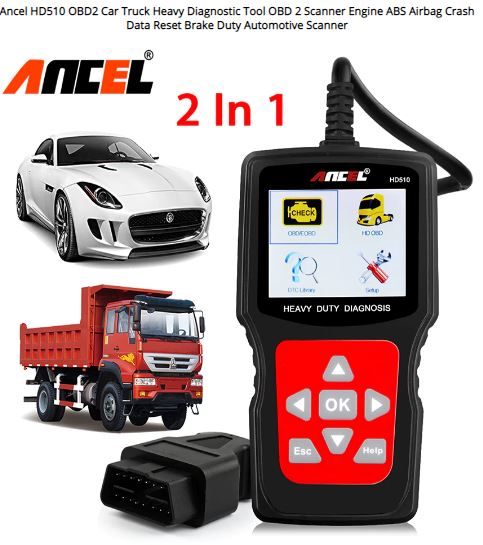 Ancel HD510 OBD2 Car Truck Heavy Diagnostic Tool OBD 2 Scanner Engine ABS Airbag Crash Data Reset Brake Duty Automotive Scanner
