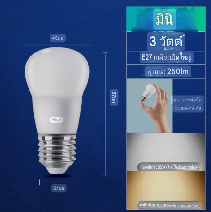 Philipsซีรีส์มินิ3วัตต์ จำนวนบรรจุ 12 ดวง / ลัง