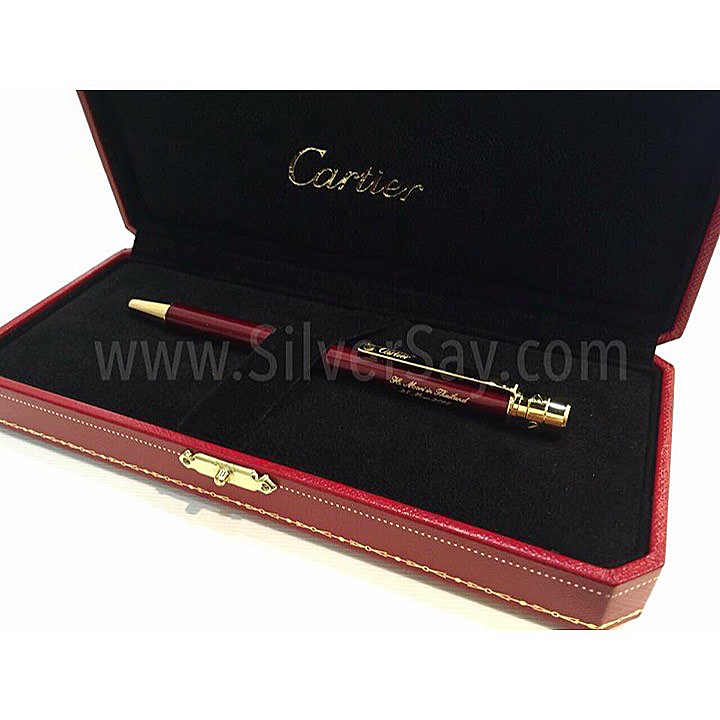 สลักชื่อ "H. Mori in Thailand 25 Mar 2015" บนปากกา Cartier