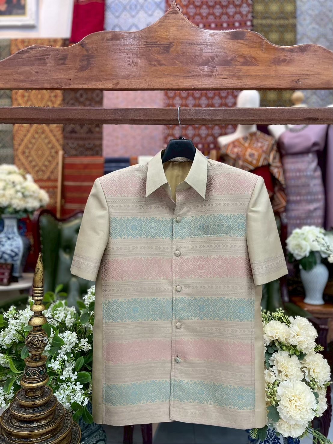 เสื้อสูทไหมแพรวา แขนสั้น สีน้ำตาลเทา ไซส์L รหัส DR-BM-05236817