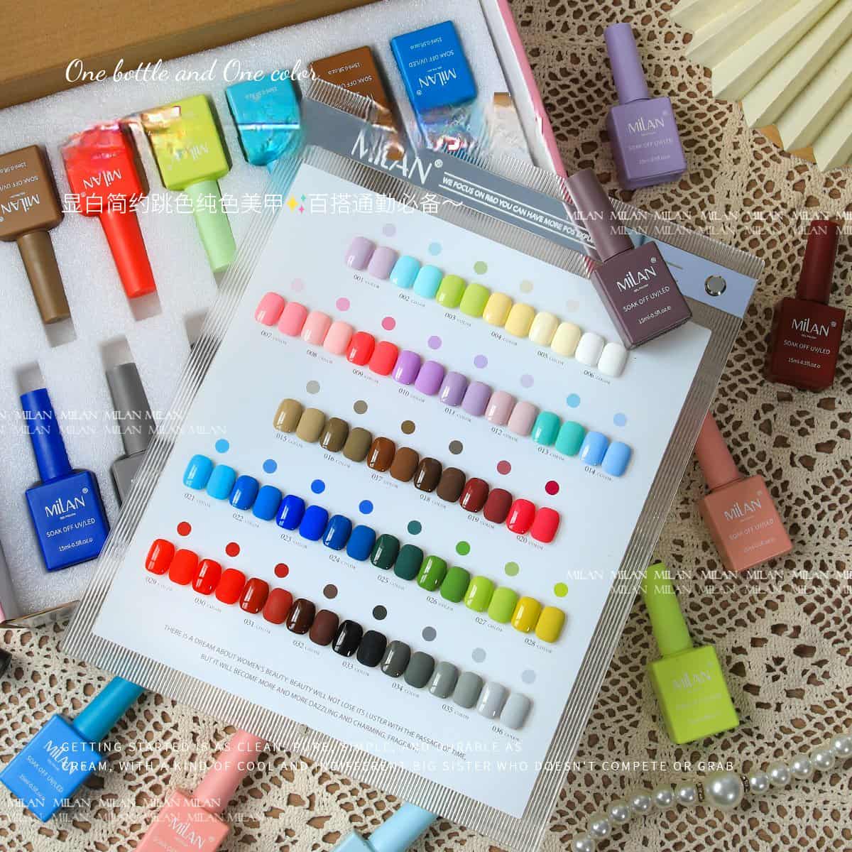 Milan Gel Polish 36 Colors ชุดสีเจลทาเล็บครบโทน สีพื้น สีสวยชัด ทาง่าย ติดทน 15ml