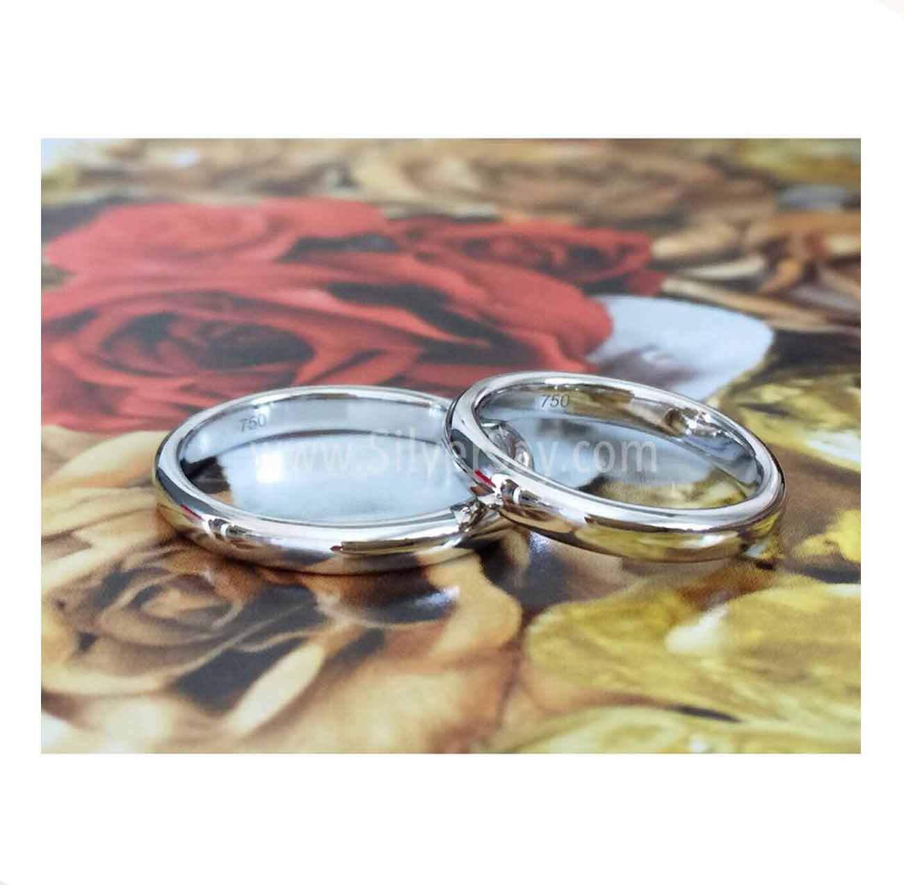 แหวนแต่งงานทองเกลี้ยงทรงปลอกมีด หน้ากว้าง 3 มม. ทองคำขาวแท้ 18k White gold