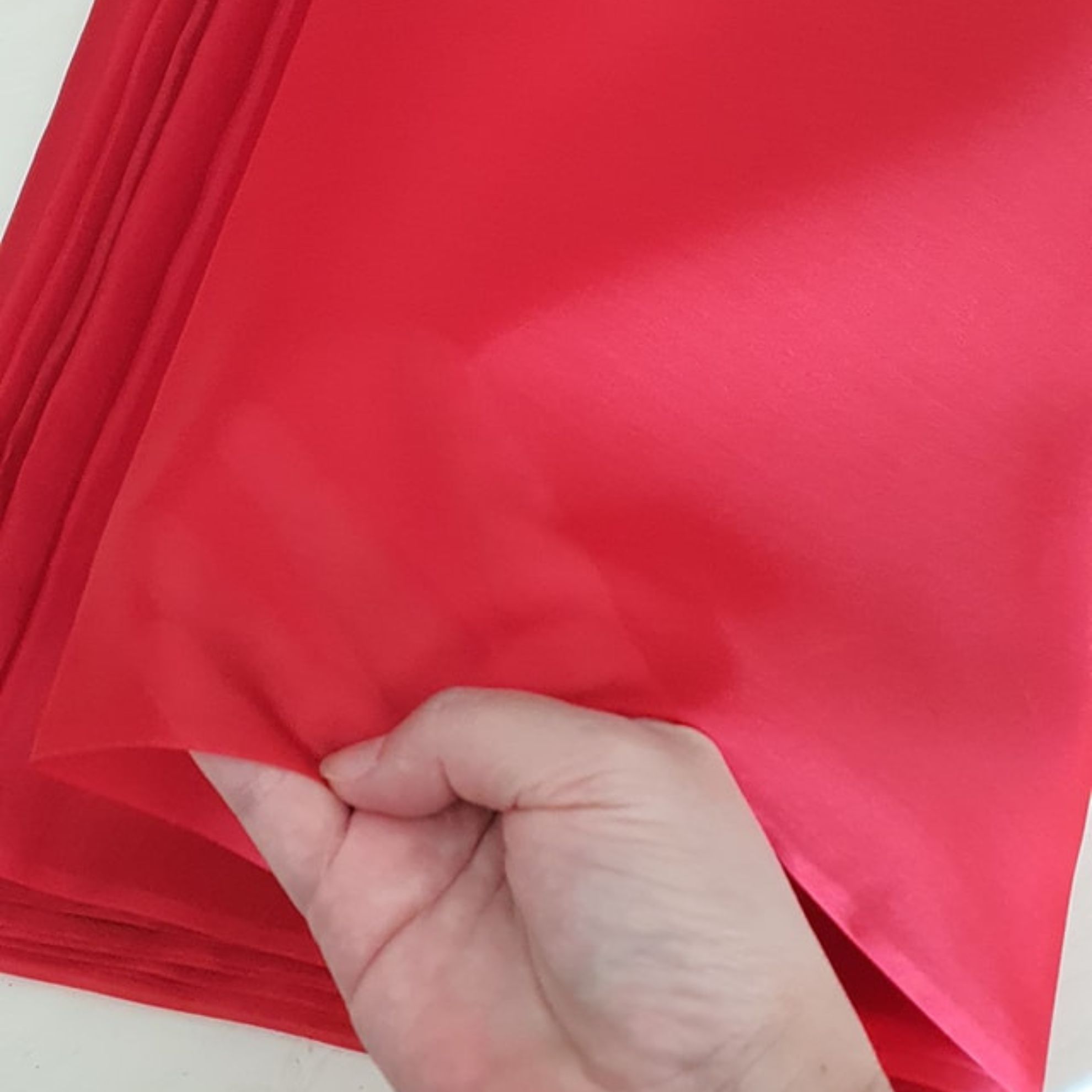 ผ้าไหมแก้ว ไหมแท้ 100% เนื้อโปร่งบางเบา สีแดงตรุษจีน ตัดขายตามความยาวหลา รหัส C1-115-39