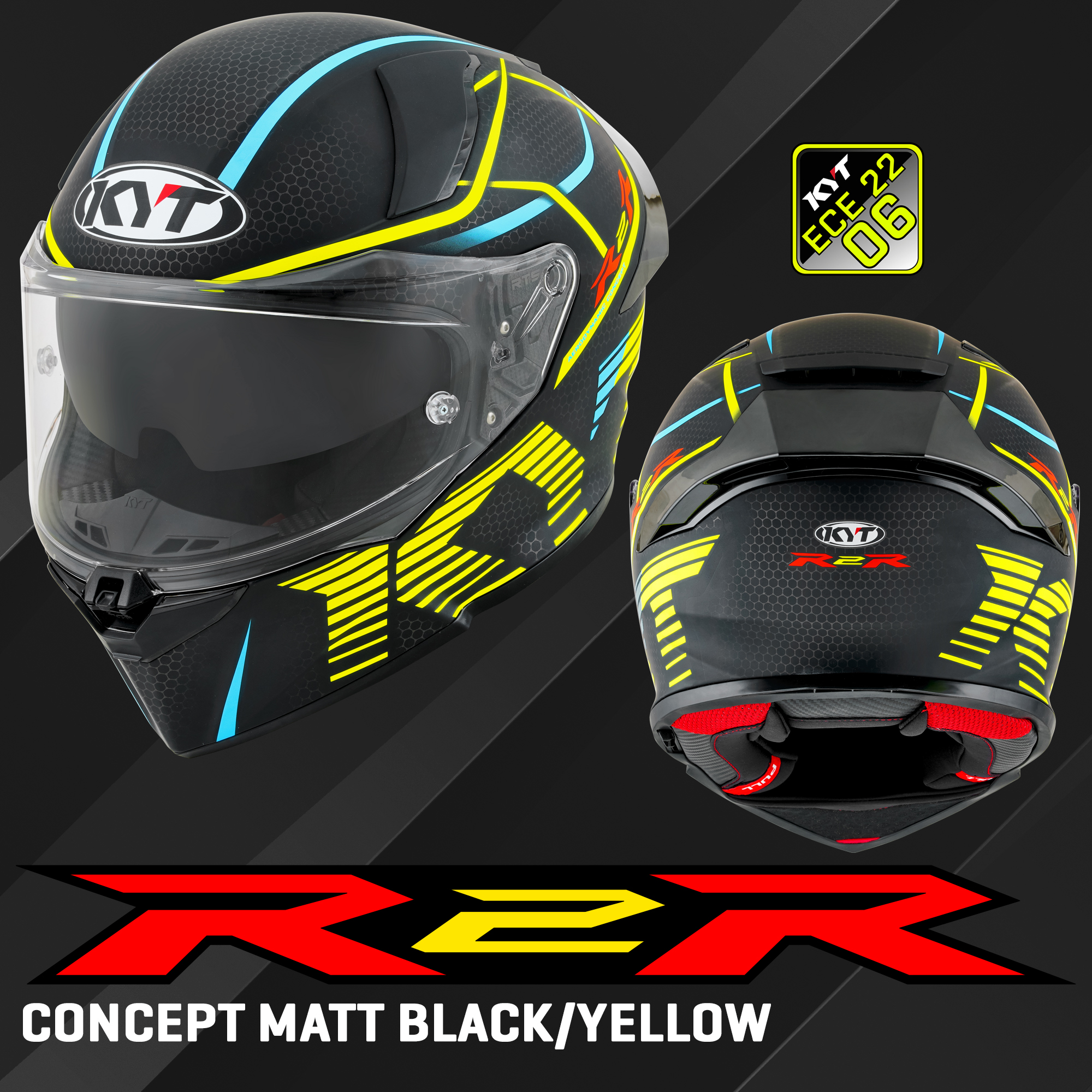 KYT รุ่น R2R Pro ลาย CONCEPT MATT BLACK/ YELLOW *ยังไม่รวมชิวดำ*