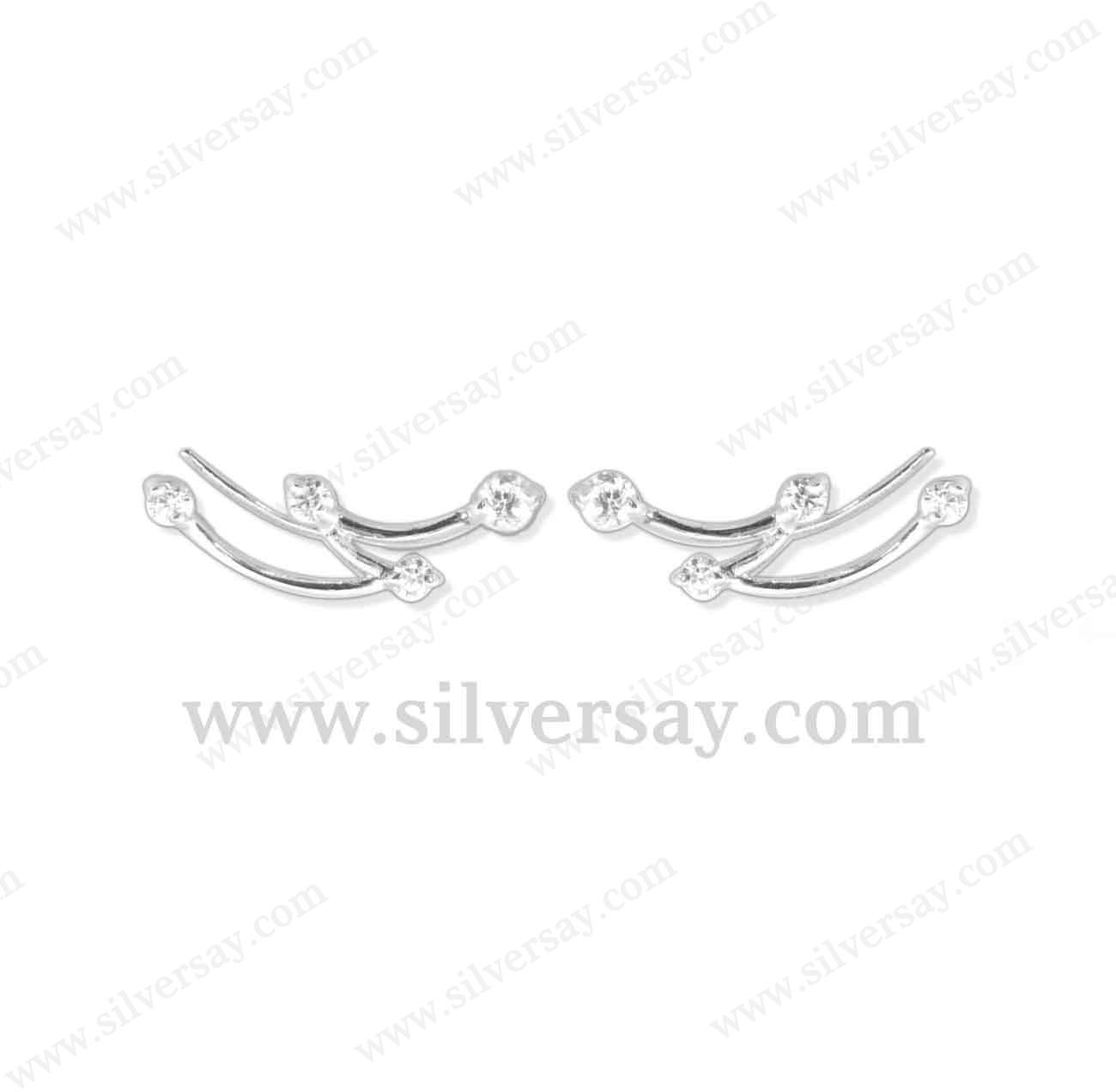 ต่างหู Ear pin, Ear sweep, Ear climber ฝังเพชรสวิสโค้งซิกแซกเลื้อยแนบใบหู