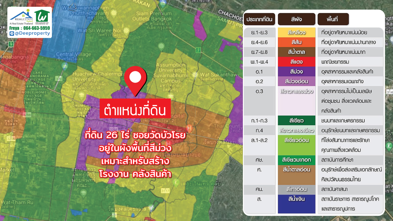 🏡ขายที่ดิน!! สีม่วง 26ไร่ บางนา กม.23 ซอยวัดบัวโรย สมุทรปราการ เหมาะสำหรับทำโรงงาน โกดังเคลังสินค้า (สัญญาปิด ติดเจ้าของ)