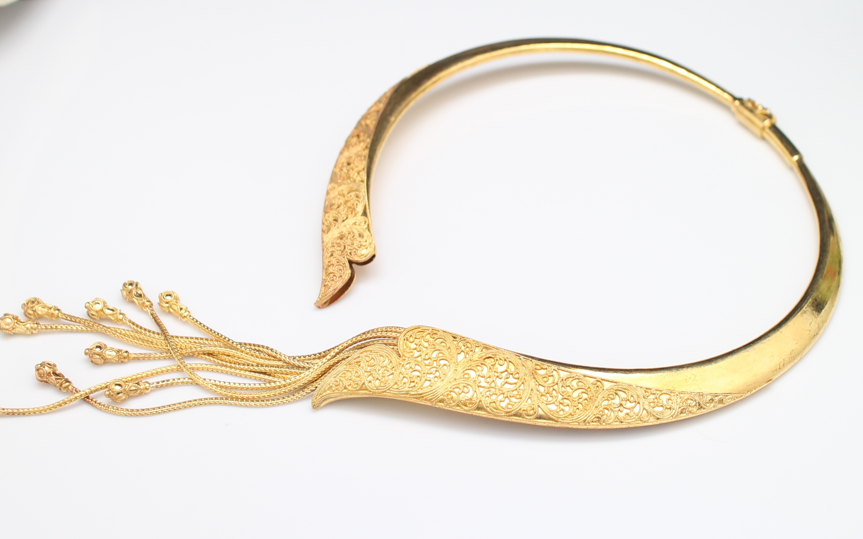 SI372 สร้อยคอโช้คแกะลายตุ้งติ้ง เงินแท้ 92.5% ชุบทอง นน. 105.7 กรัม