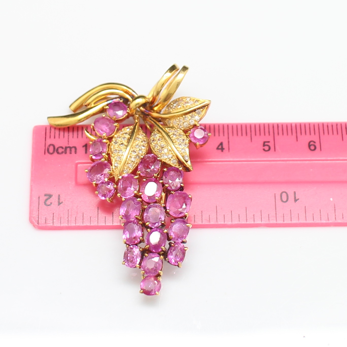 CL25032 เข็มกลัดพ่วงองุ่นทับทิมพม่าดิบ ทองแท้ 90% นน.รวม 14.9 กรัม สวยมาก