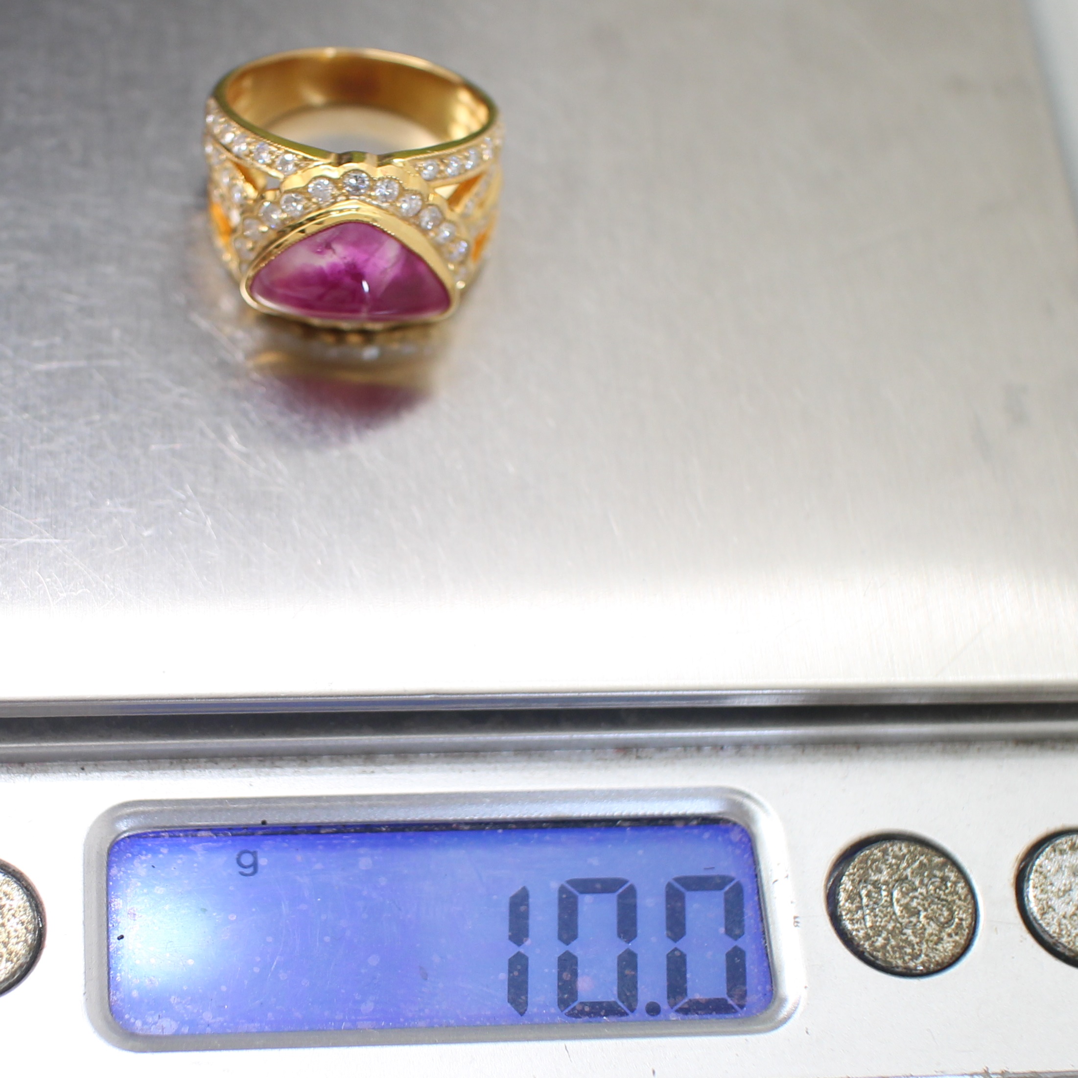 RG250263 แหวนทับทิมพม่ากิมบ่เซี้ยง เพชรแท้ 0.92 กะรัต ทองแท้ 90% นน.รวม 10 กรัม ขนาดแหวน 54