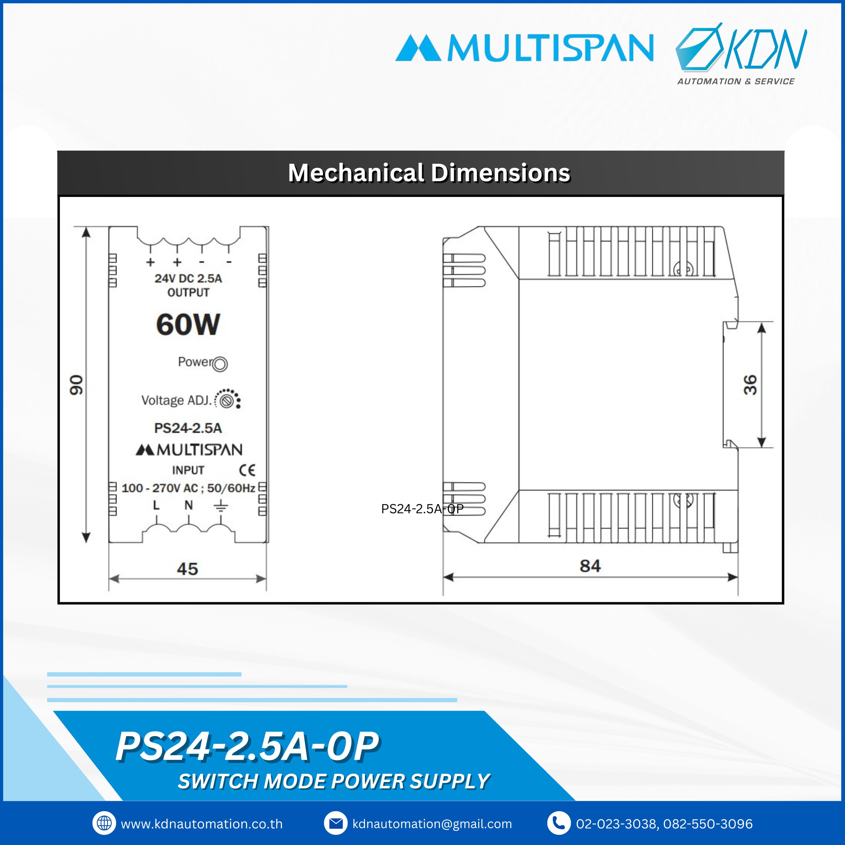 PS24-2.5A-0P Multispan Power Supply 24V-2.5A