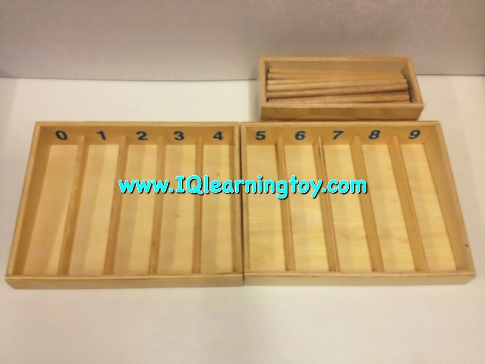 มอนเตสซอรี่-สปินเดิลบ็อกซ์ Spindle Box (แท่งไม้คณิตศาสตร์ ) ชุดแท่งไม้สอนการนับจำนวน 0-9 ชุดใหญ่ ส่งฟรี