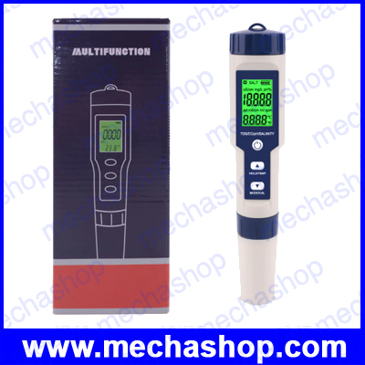 เครื่องวัดทดสอบคุณภาพของน้ำ Digital Water Quality Monitor Tester 5 in 1 TDS/EC/PH/SALT/TEMP ใช้สำหรับ สระว่ายน้ำ, น้ำดื่ม, บ่อเลี้ยงสัตว์น้ำ