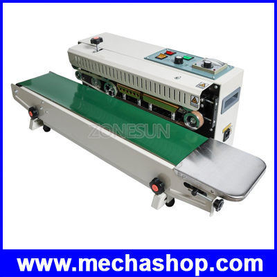 เครื่องซีลถุงฟิล์มแบบต่อเนื่อง มาร์ควันที่ผลิตได้ Continuous Auto Film Sealing Machine Horizontal PVC Membrane Bag Film Sealer Nitrogen film Temperature Control with 2 Mark Wheels FK-900 (สินค้า Pre-Order)