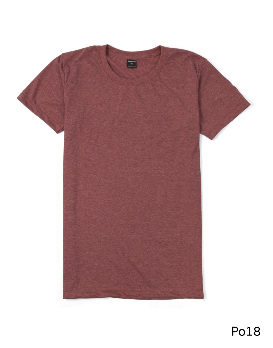 เสื้อยืดคอกลมเรียบ Po18 สีแดงฟอก