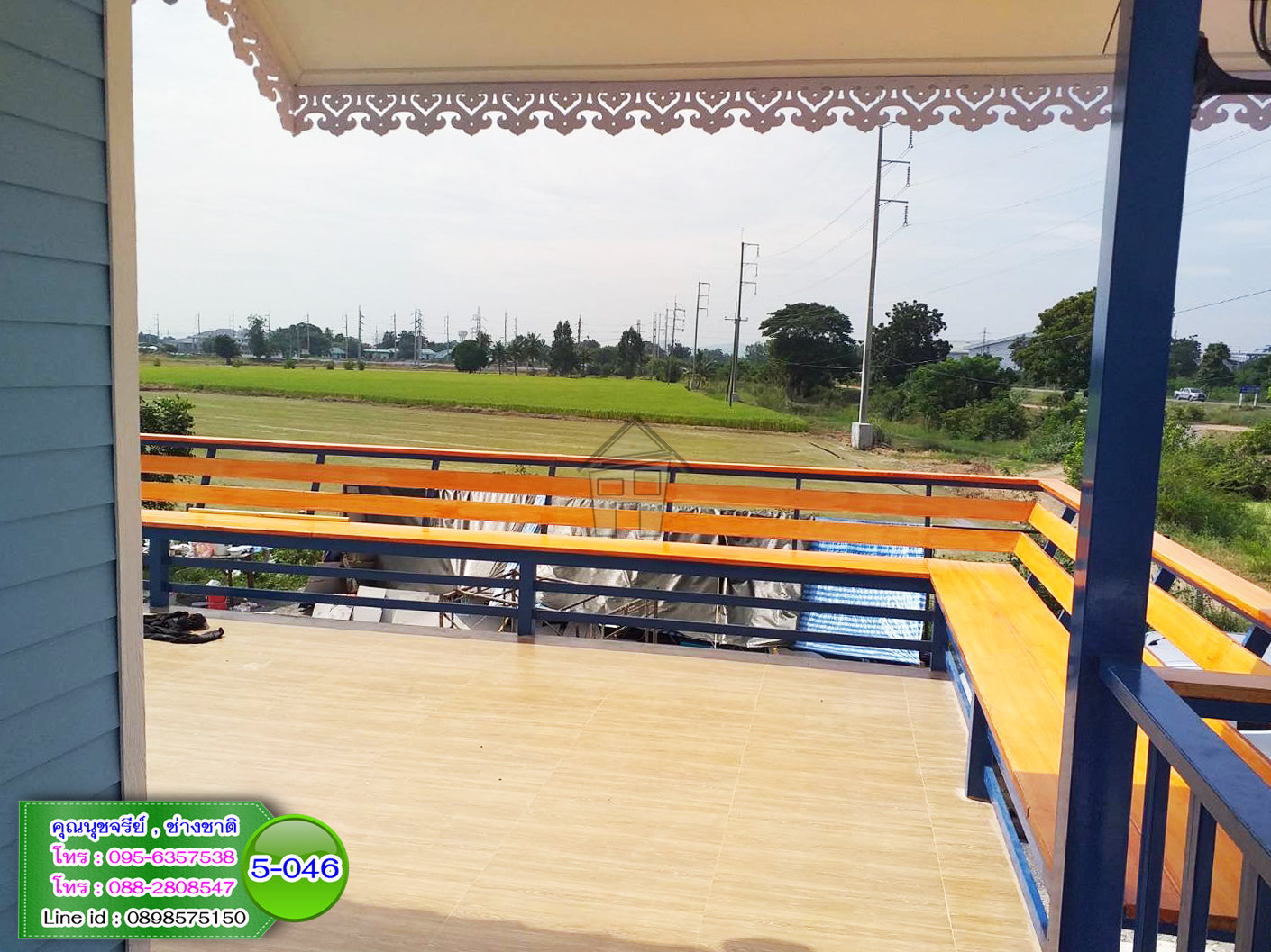 5-046 - บ้านน็อคดาวน์สองชั้นสีฟ้า - หลังใหญ่ - ทรงจั่วมุกซ้อน