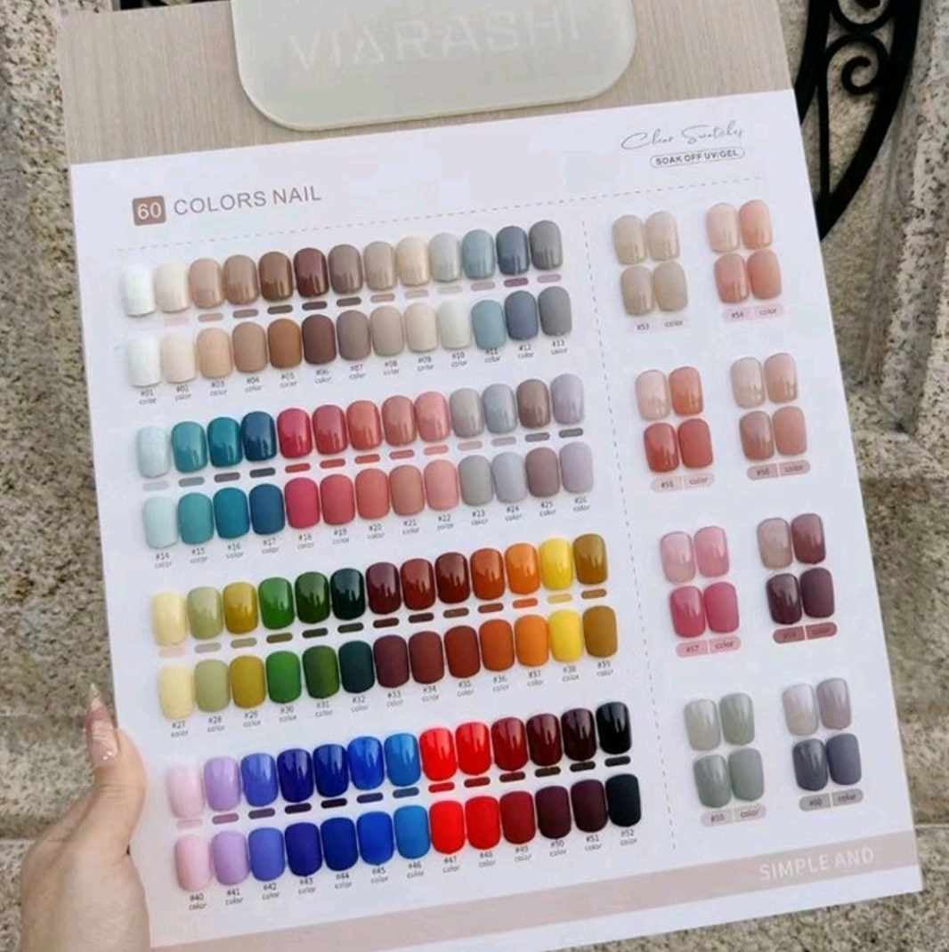ชุดสีเจลทาเล็บ แบรนด์Viarashi สีพื้น 60สีพร้อมชาร์ต ขนาด12ml