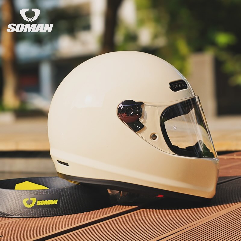 SOMAN - หมวกกันน็อคสายคลาสิค วินเทจ เรโทร รุ่น H9 สีครีม