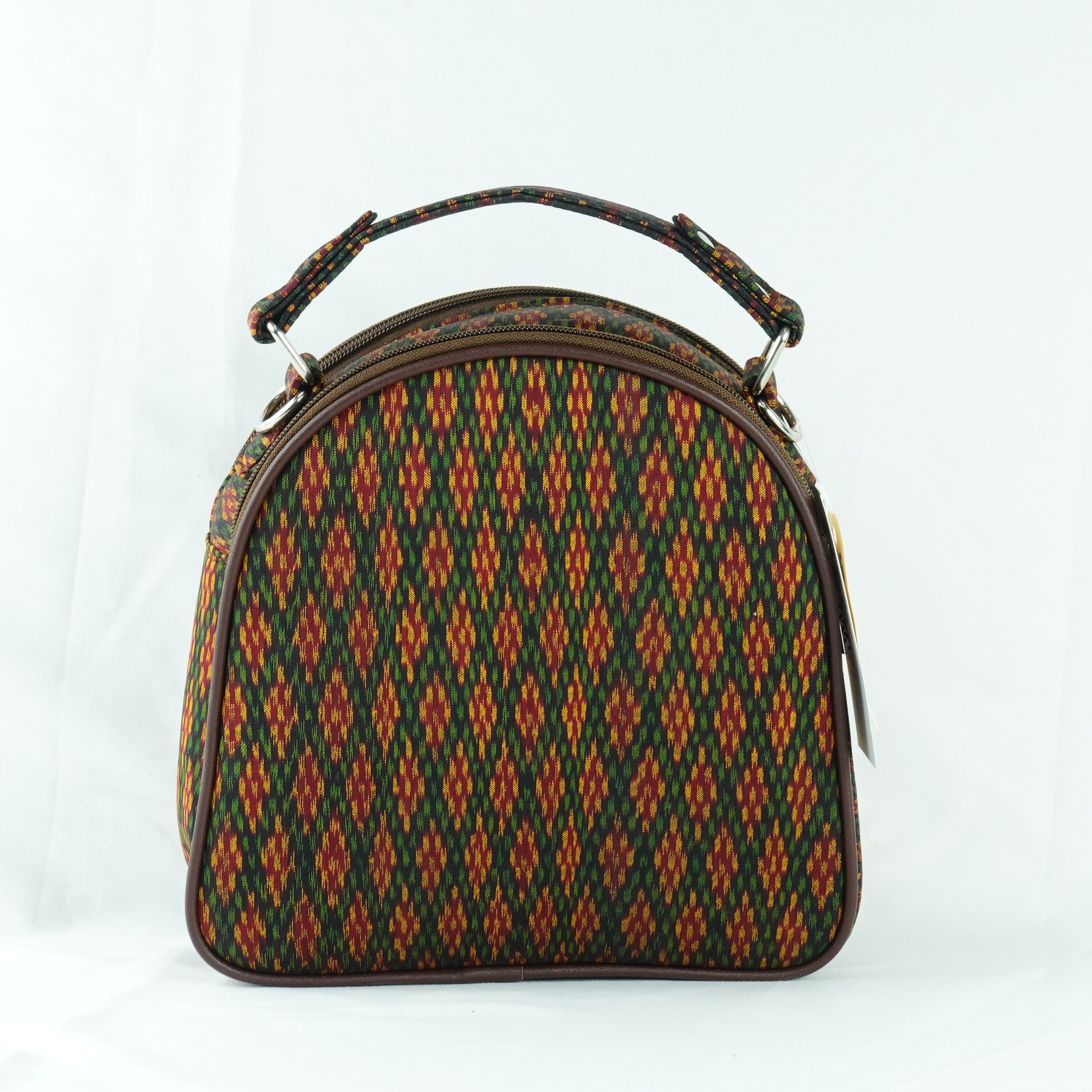 กระเป๋าถือไหมแท้ทรงโดมหลังเต่า พร้อมสายสะพาย ขนาด 8x21x21 ซม. ความสูงหูจับ 7 ซม. สีเขียว รหัส GO-TT-060568