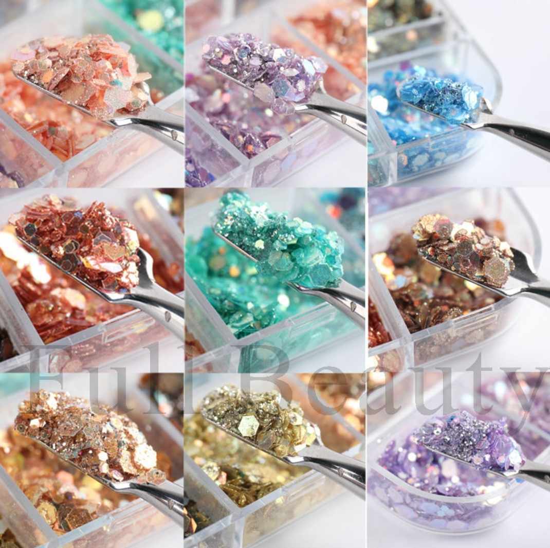 กลิตเตอร์ติดเล็บ ตกแต่งเล็บ กลิตเตอร์6เหลี่ยม รวมไซร์