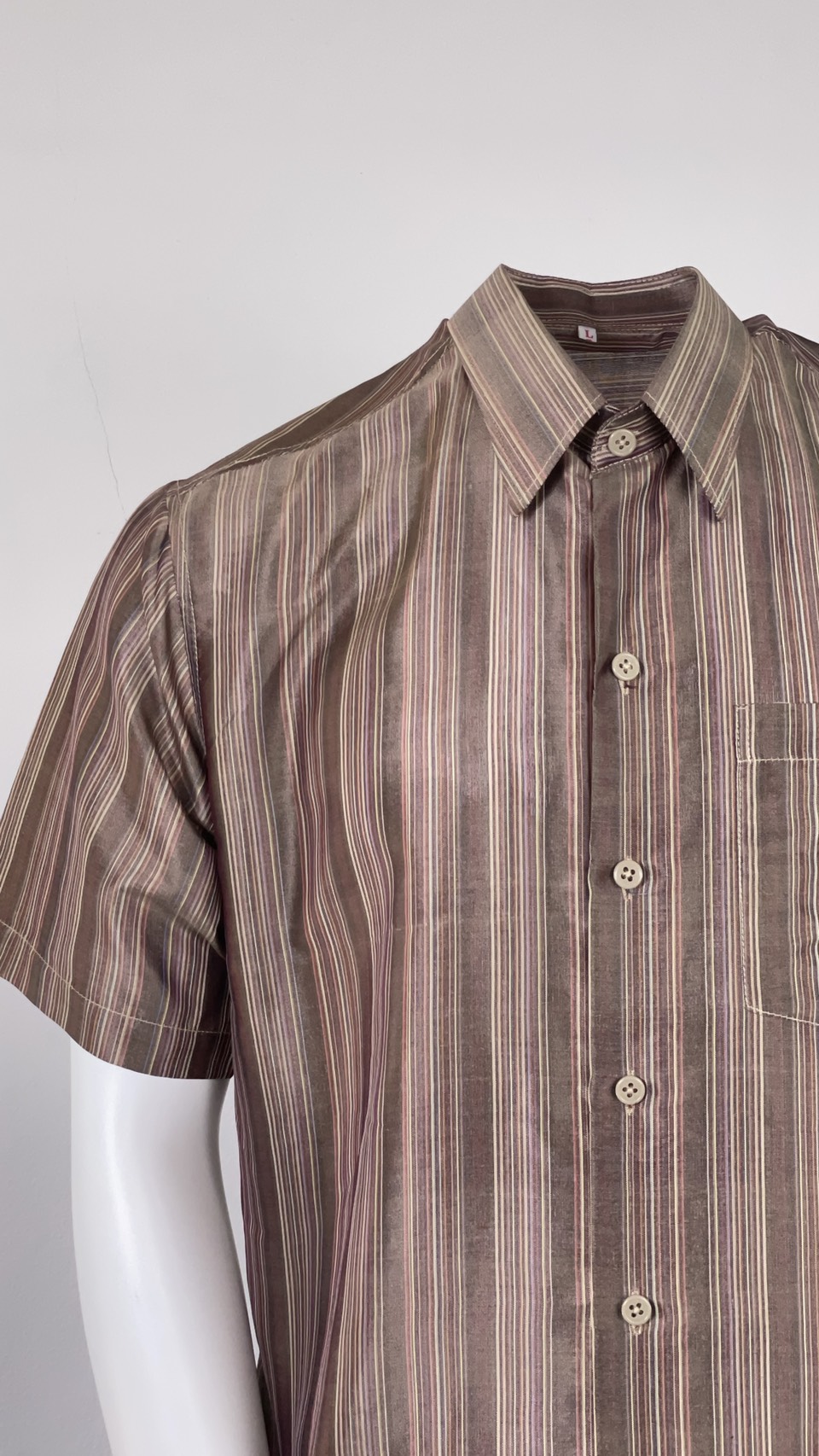 เสื้อเชิ้ต แขนสั้น ผ้าไหมลายริ้ว ไหมแท้ | เลือกไซส์ | เลือกสีผ้า รหัส DK-AA-11136830