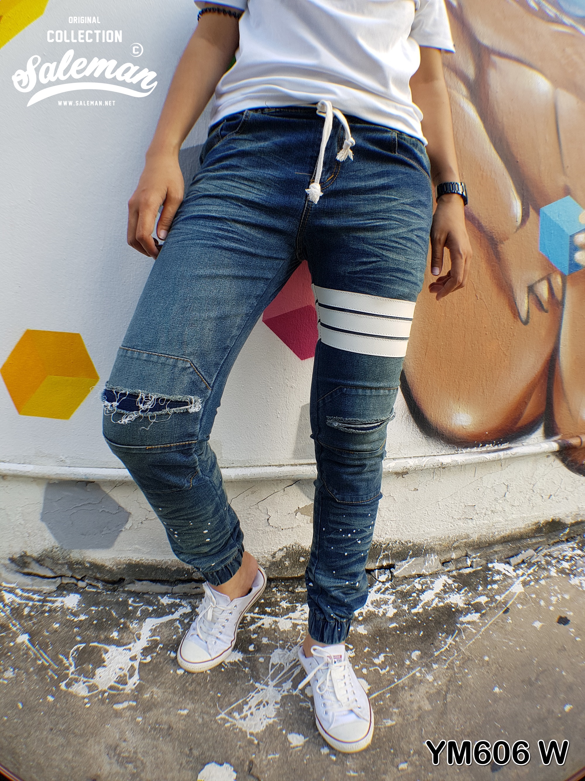 STRETCH JEANS JOGGER PANTS | ขาจั๊มยีนส์ยืด YM606 W