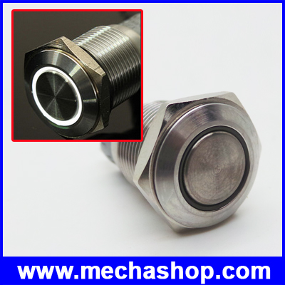 สวิทซ์กดติดปล่อยดับ มีไฟ LED วงแหวนสีขาว 12V 16mm. Angel Eye Metal illuminated LED Push Button Switch Car Dash 1635F IP67
