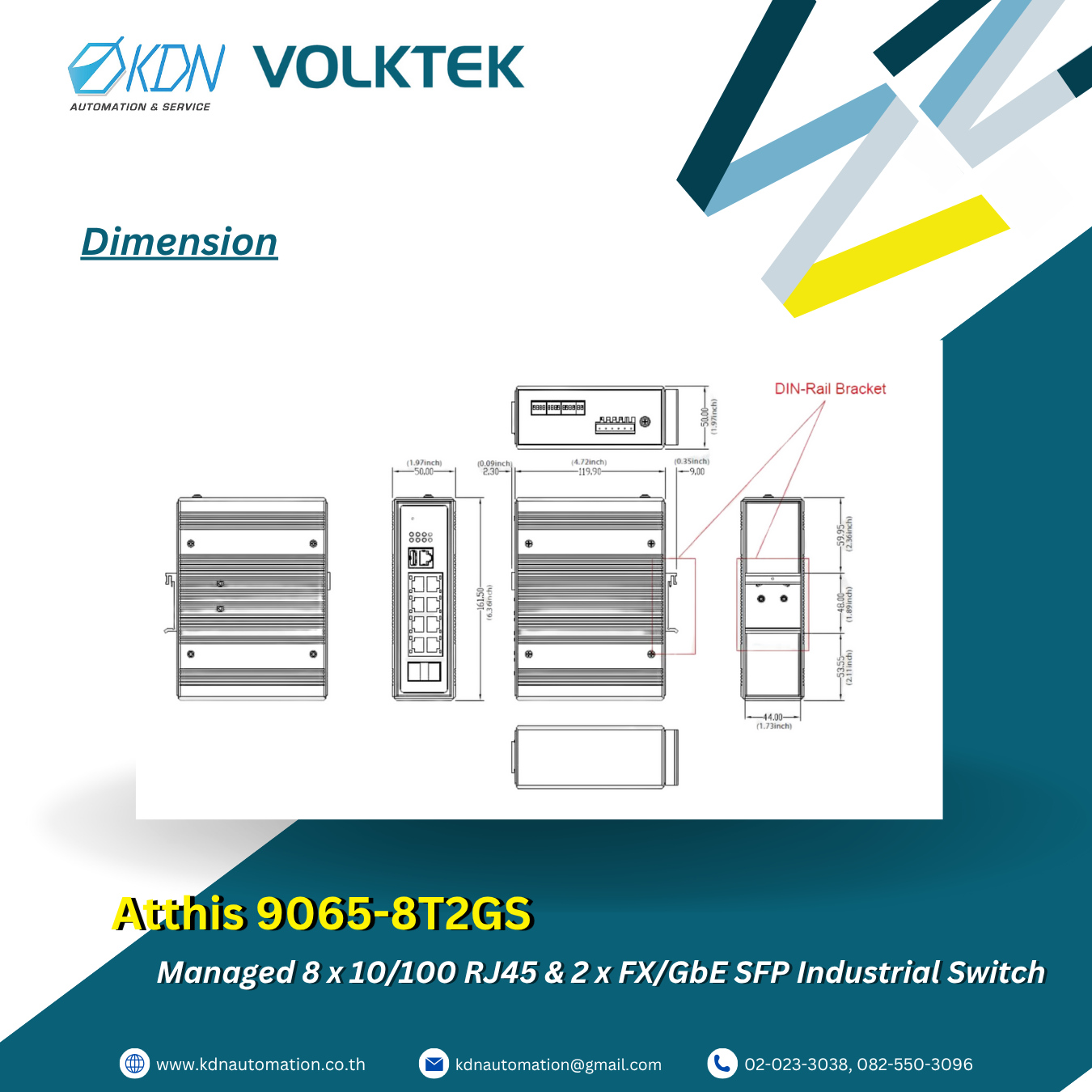 Woodpecker 9065-8T2GS-I Volktek Managed 8x 10/100 RJ45 & 2x FX/GbE SFP Industrial Switch, USB support