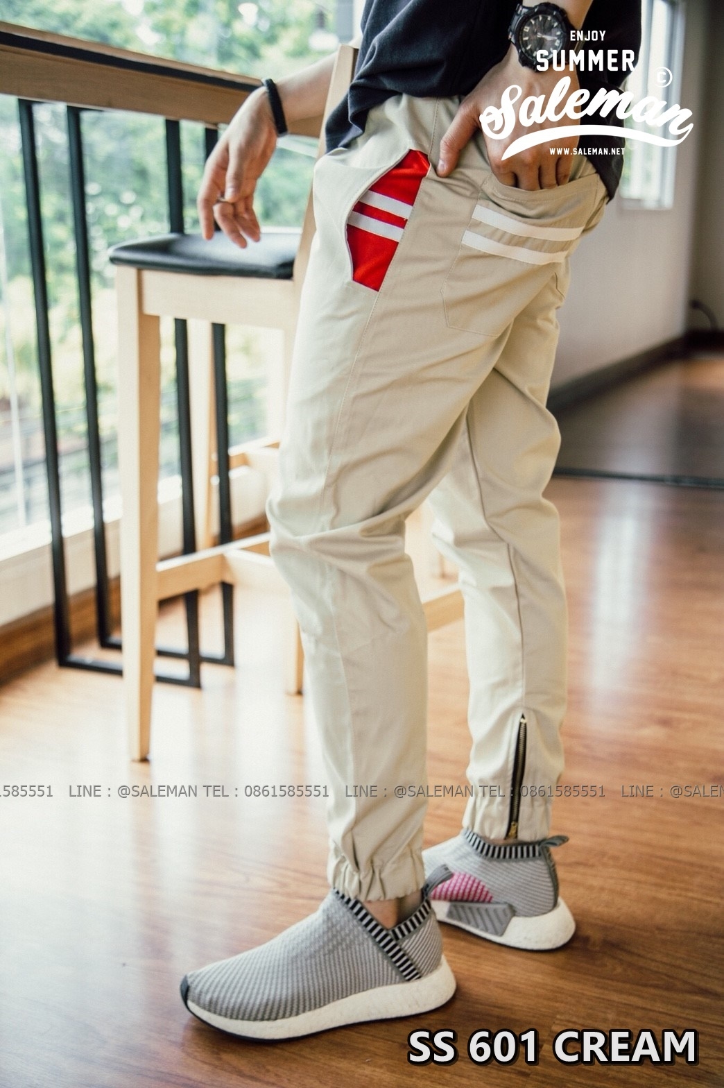 กางเกง JOGGER พรีเมี่ยม ผ้า COTTON รหัสSS 601 CREAM