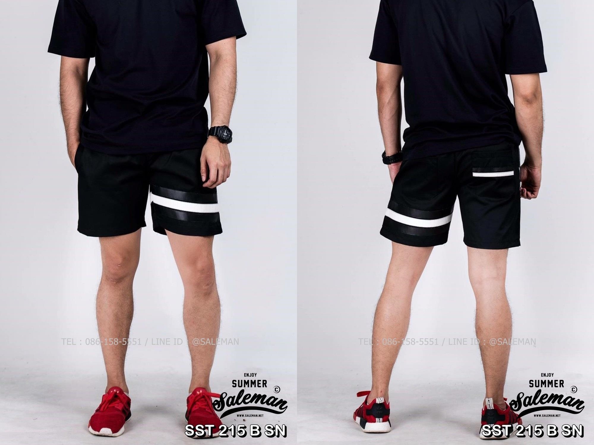 กางเกงขาสั้น พรีเมี่ยม ผ้า COTTON รหัส SST 215 B SN สีดำ แถบดำงู