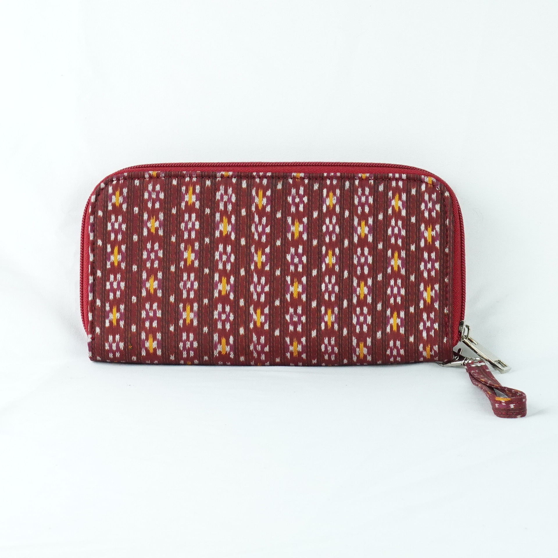 กระเป๋าเงินผ้าไหม ซิปรอบ2ซิป ขนาด 3x11x21ซม.พื้นสีแดง รหัส GM-TT-060568173