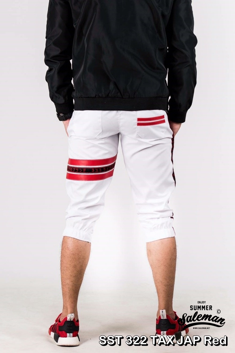 กางเกงสามส่วน พรีเมี่ยม ผ้า COTTON รหัส SST 322 TAX JAP Red สีขาว แถบแดง