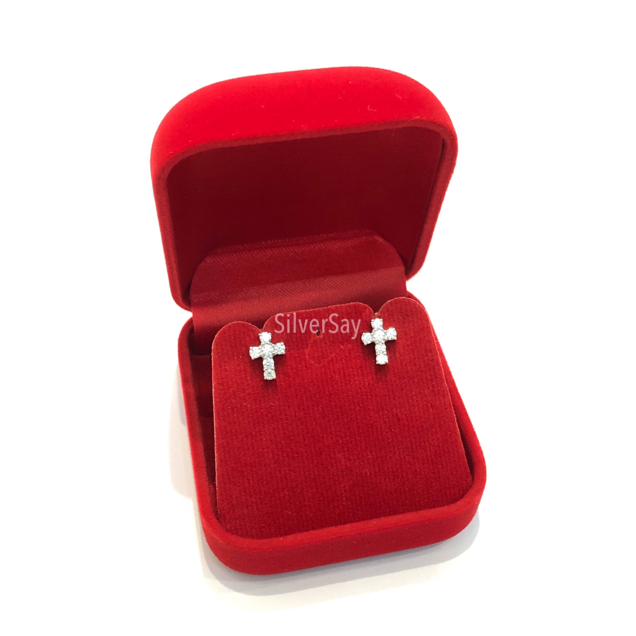 จี้ไม้กางเขนจิ๋วฝังเพชรสวิสแถว/สีทองคำ22k