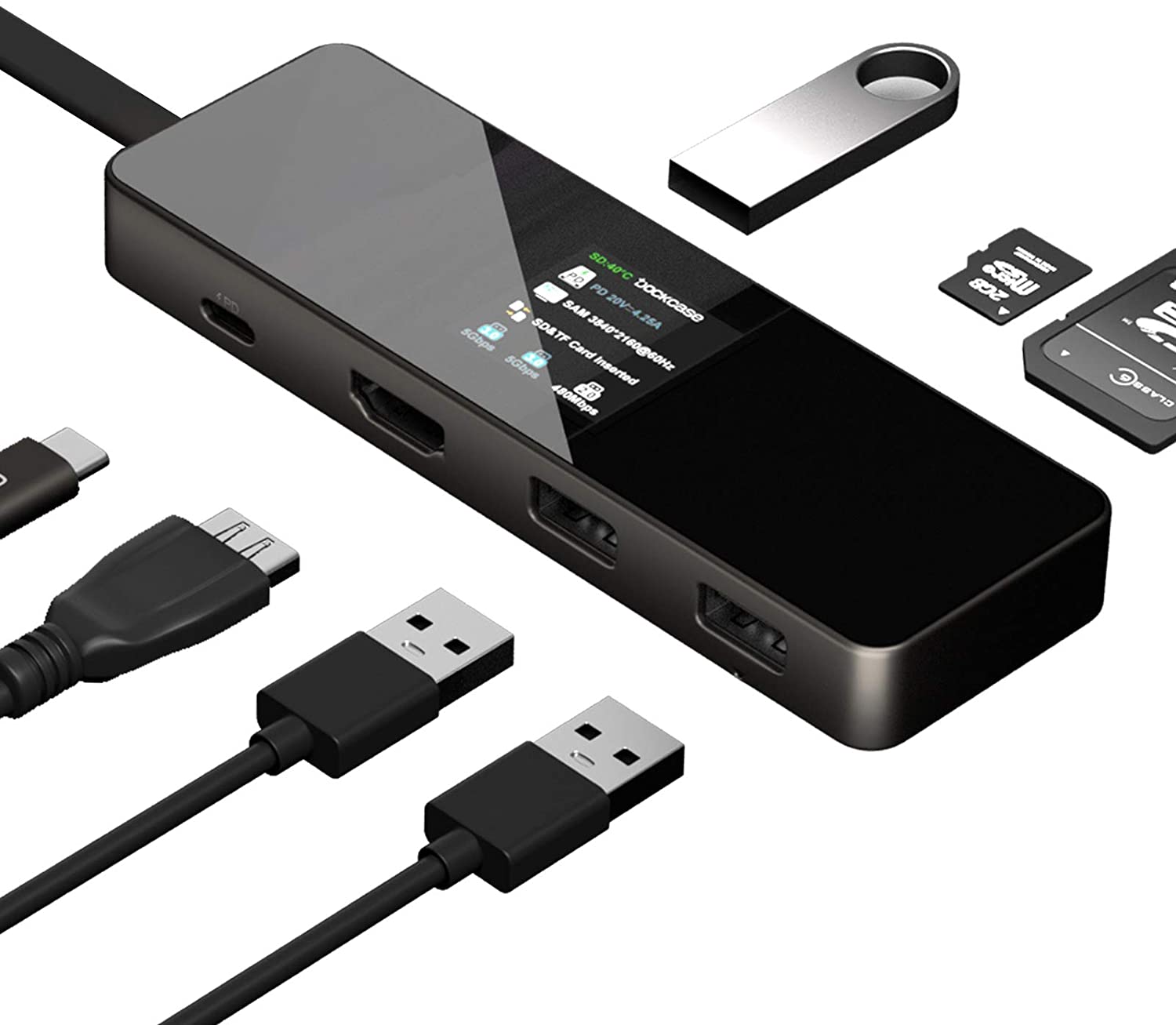 Dockcase ตัวแปลง USB-C Hub 7 in 1 to HDMI-compatible แบบมีจอ LED แสดงสถานะตัวแรกของโลก