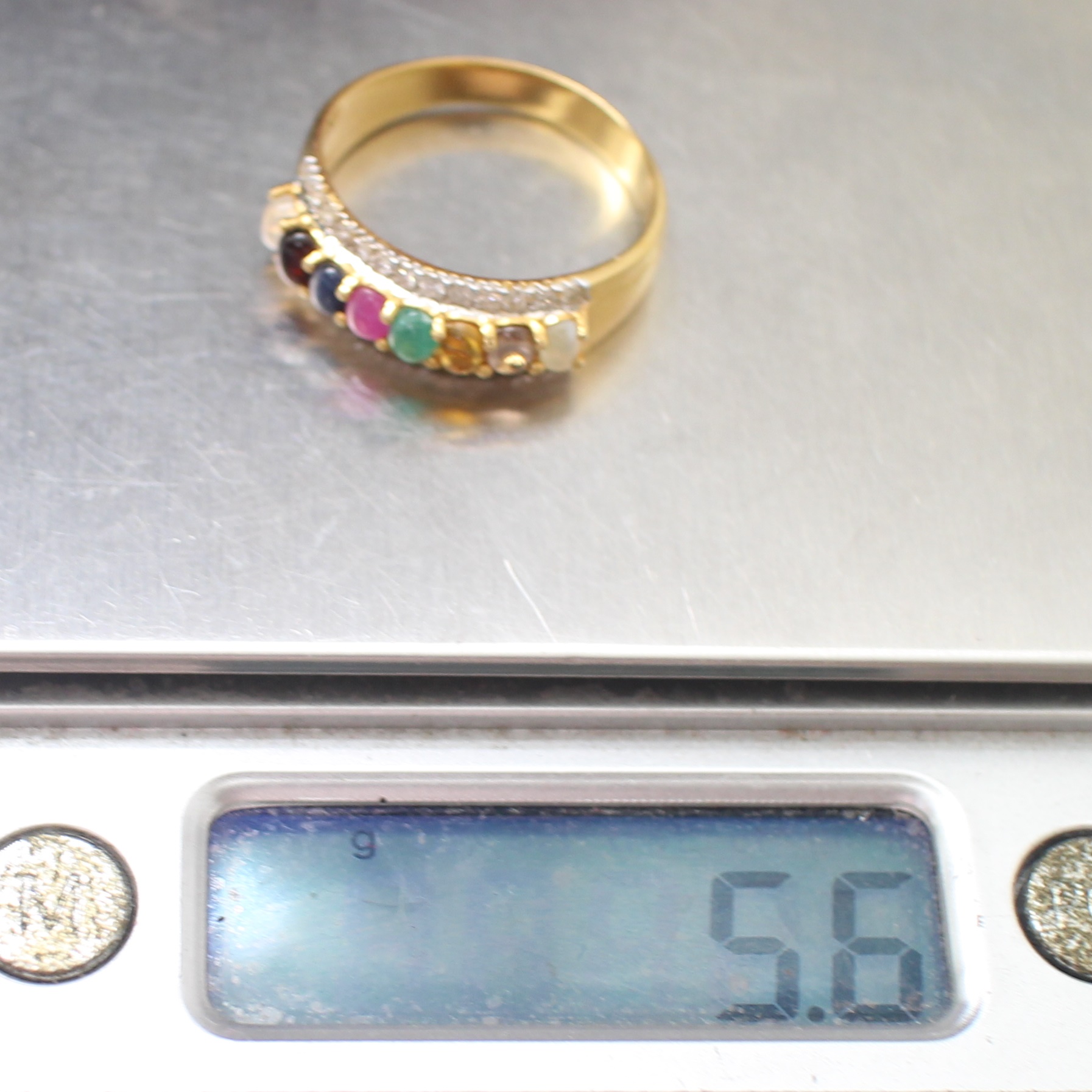 RG250242 แหวนนพเก้าแถวบ้าข้างเพชร เพชรแท้ 0.32 กะรัต ทองแท้ 90% นน.รวม 5.6 กรัม ขนาดแหวน 62