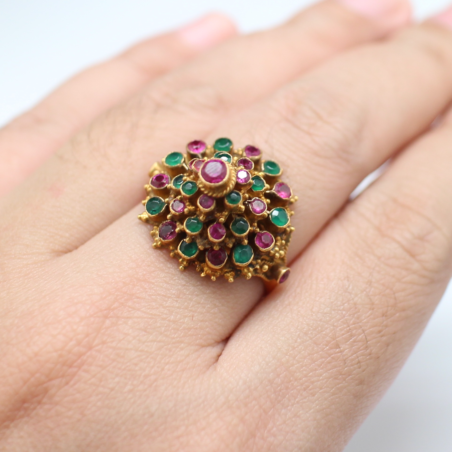 RG250255 แหวนแก้วหลากสีทรงฉัตร ทองแท้ 90% นน.รวม 9.2 กรัม ขนาดแหวน 59