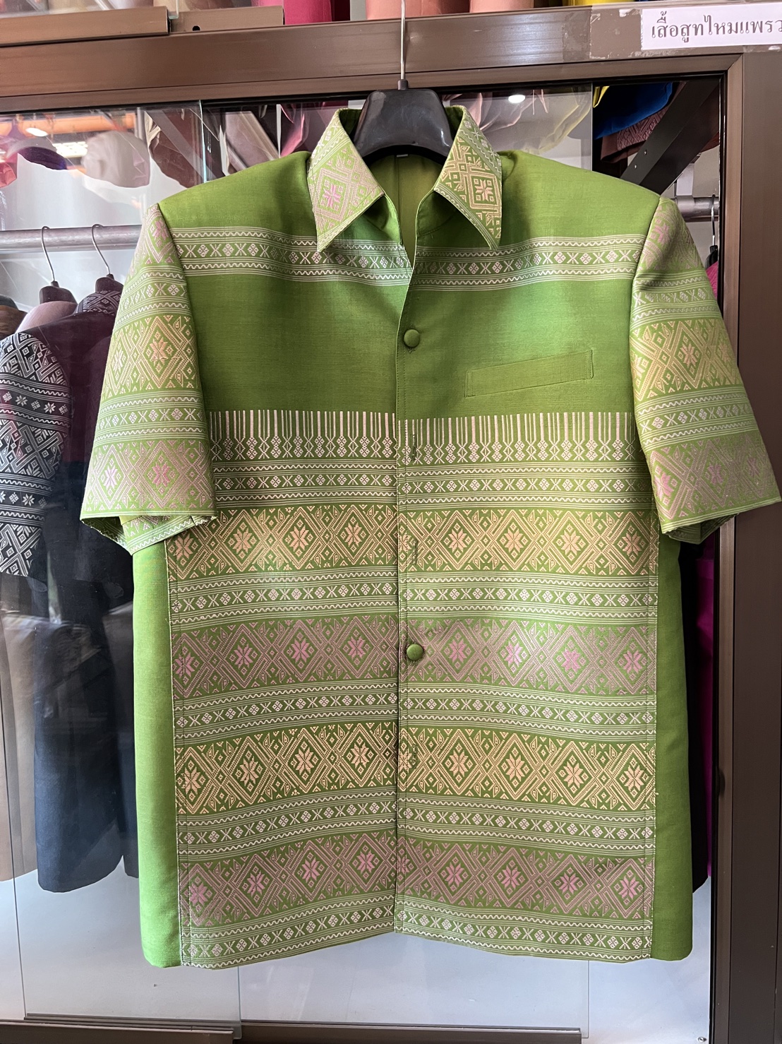 เสื้อสูทไหมแพรวา แขนสั้น สีเขียว ไซส์ รหัส DR-BM-0228673