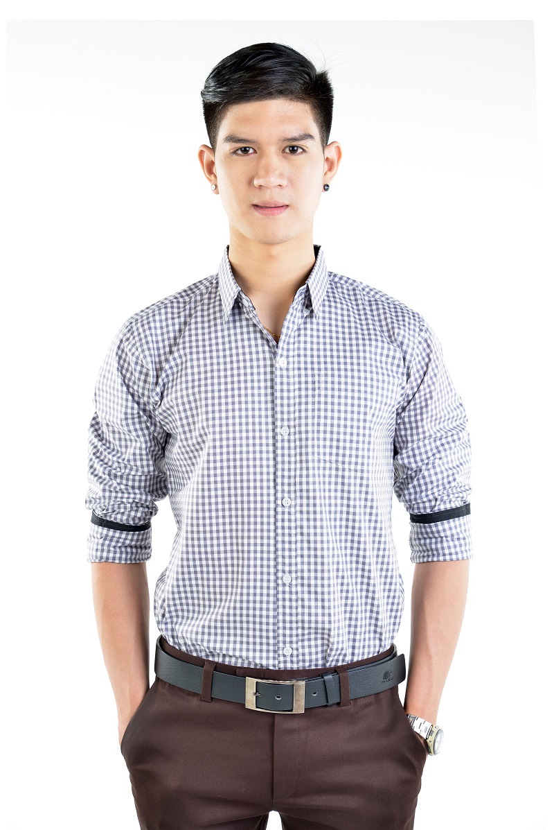 เสื้อเชิ้ตผู้ชายลายสก๊อตสีเทา SP-016