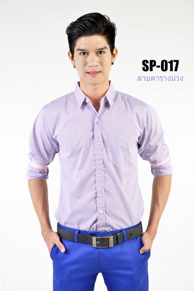 เสื้อเชิ้ตผู้ชายลายตารางสีม่วง SP-017