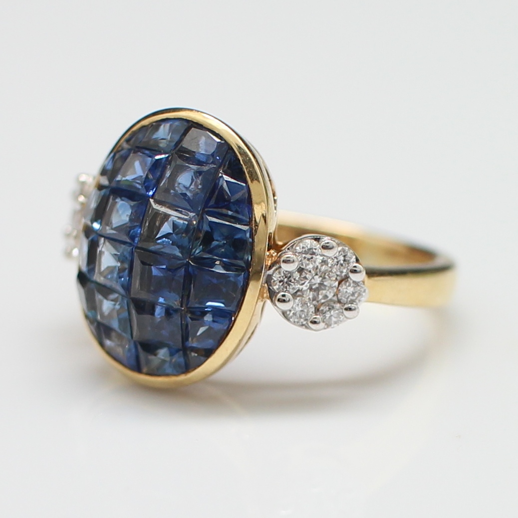 RG250098 แหวนไพลินปริ้นเซส บ่าข้างเพชรกระจุก เพชรแท้ 0.16 กะรัต ทองแท้ 18k นน.รวม 5.8 กรัม ขนาดแหวน 53 พลอยสวย