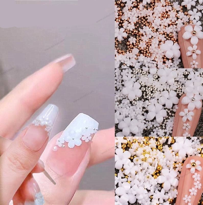 ดอกไม้ติดเล็บ ตกแต่งเล็บ ดอกไม้3D ดอกไม้ผสมไข่ปลา มี3สีให้เลือก