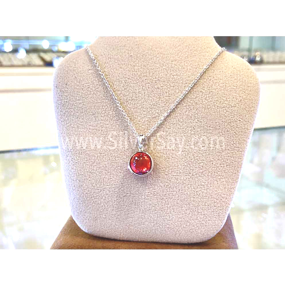 จี้พลอยพญานาคสีแดง 9 มม. เงินแท้ 925 ชุบทองคำขาว