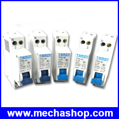 เซอร์กิตเบรกเกอร์ อุปกรณ์ป้องกันไฟฟ้า TOMZN TPN 1P+N Mini Circuit breaker MCB 10A, 16A, 20A, 25A, 32A 220V Circuit breaker ผ่านมาตรฐาน IEC60898
