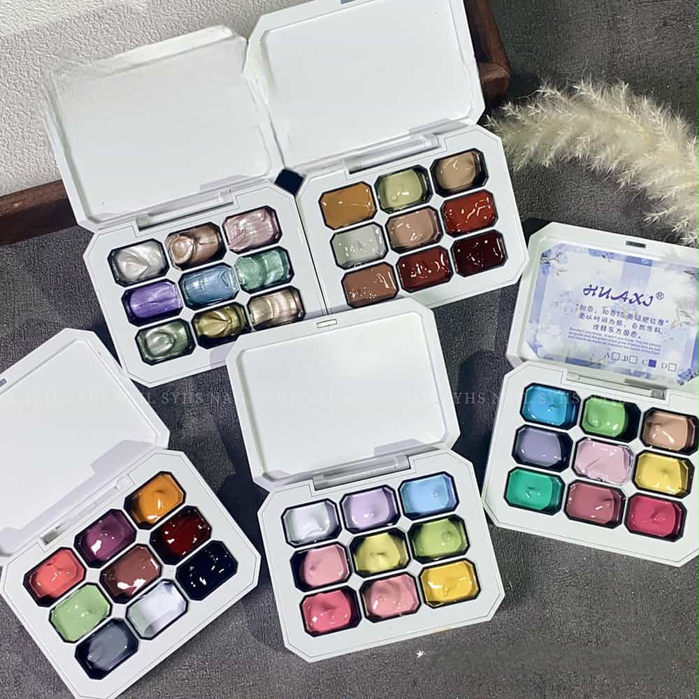 สีเจลเพ้นท์ สีเจลทำออมเบรย์ สีเจลไล่สี ใช้ทาได้ สีสดใส แบบตลับ 9สี/เซต