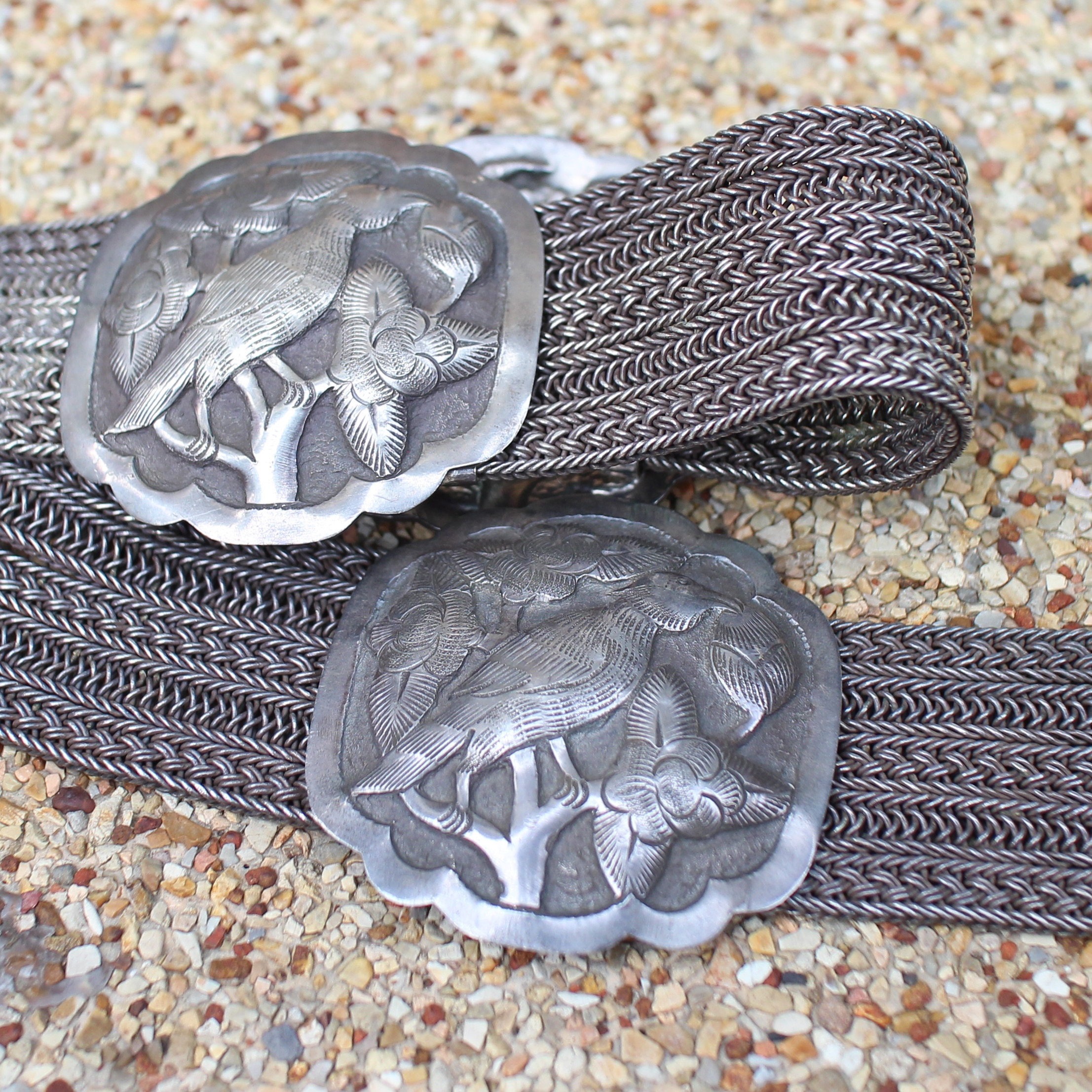 SI352 เข็มขัดเงิน หัวดุลลายนก เงินแท้ 92.5% นน. 491.5 กรัม ยาว 29 นิ้ว สายกว้าง 1.5 นิ้ว