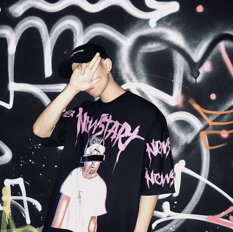 เสื้อยืด Street Fashion Oversize สีดำ NEW STRAT