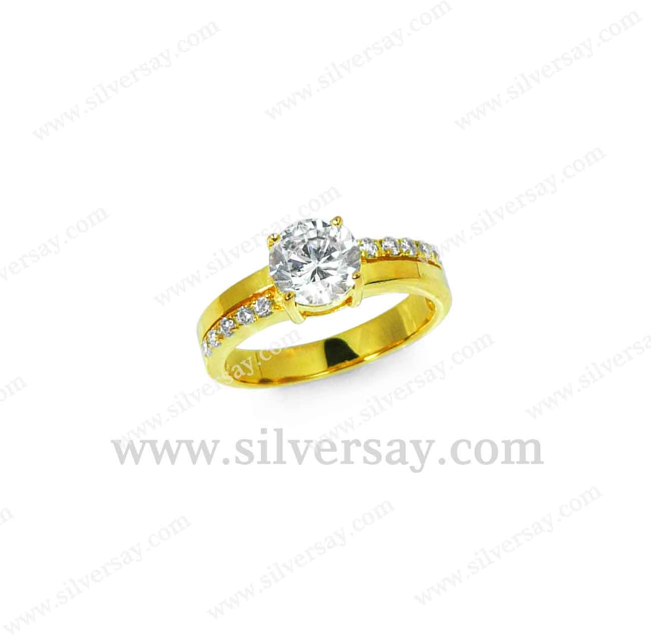 แหวนเพชรสวิส/บ่าเซาะร่องฝังเพชรแถวสลับสองด้าน/สีทองคำ22k