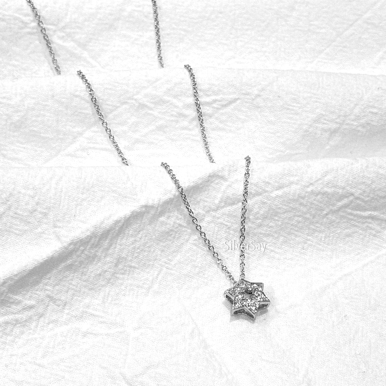 จี้ดาวหกแฉก Star of David ฝังเพชรสวิสแถว/สองชั้น